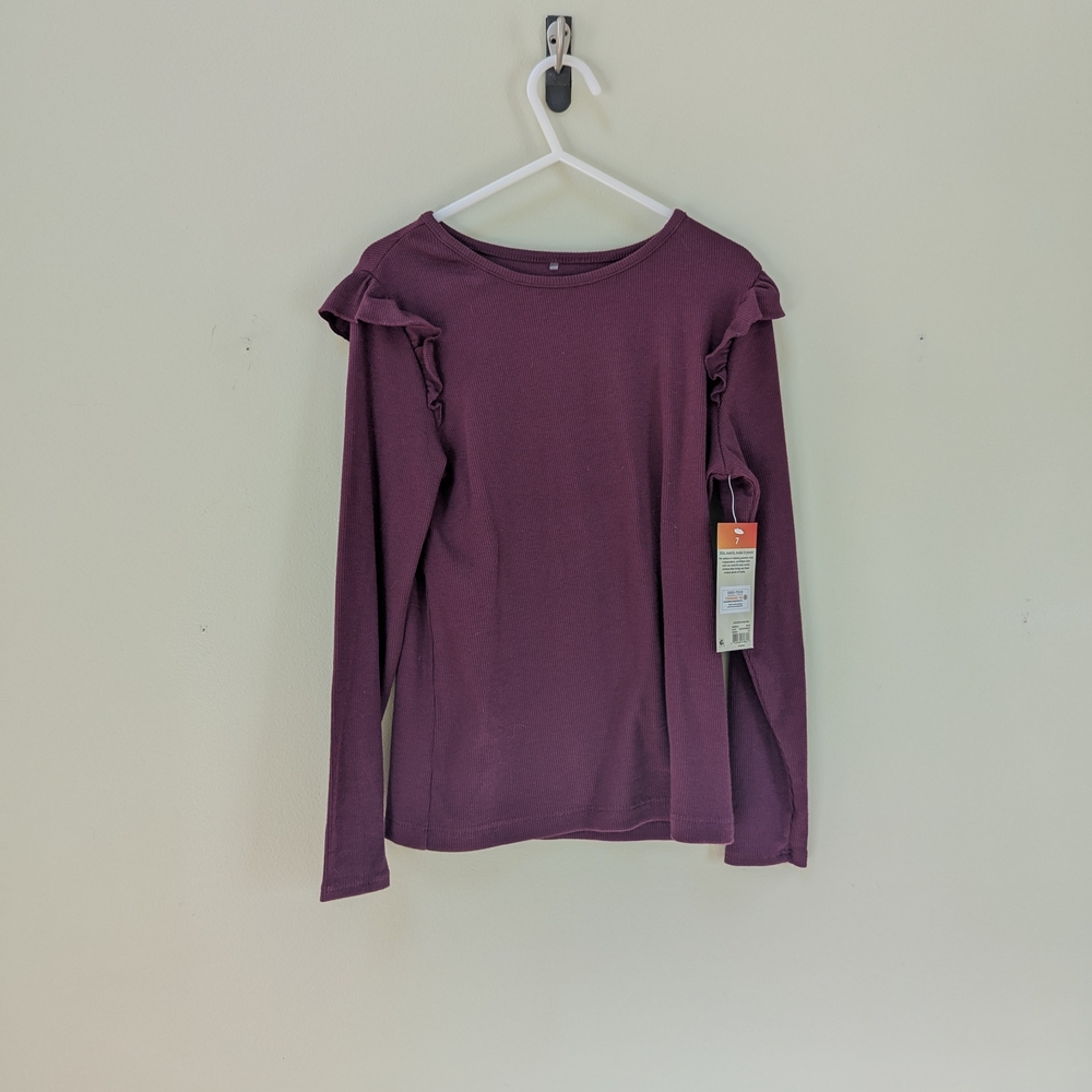 Kids 365 Girls Long Sleeve Ruffle Shoulder Top Size 7